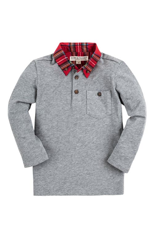 Hope & Henry Baby Boys' Long Sleeve Polo Shirt, Infant in Gray Heather Red Tartan  product