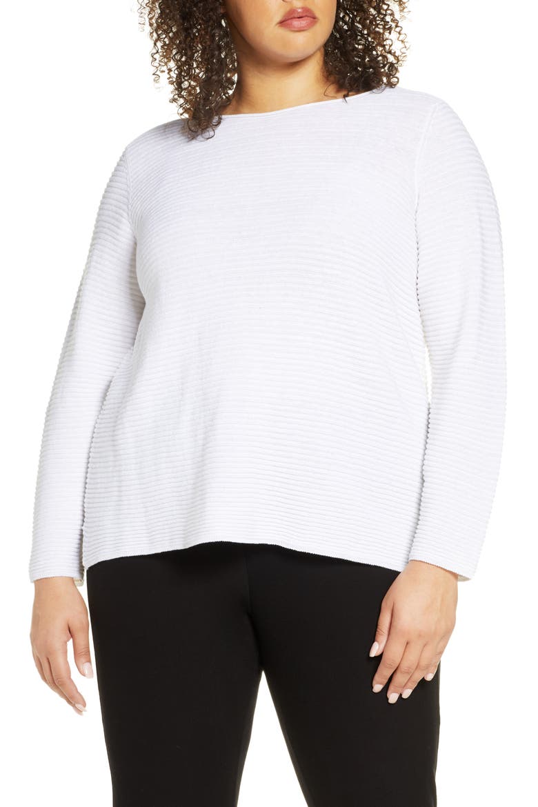 Horizontal Ribbed Organic Linen & Cotton Sweater, Main, color, WHITE