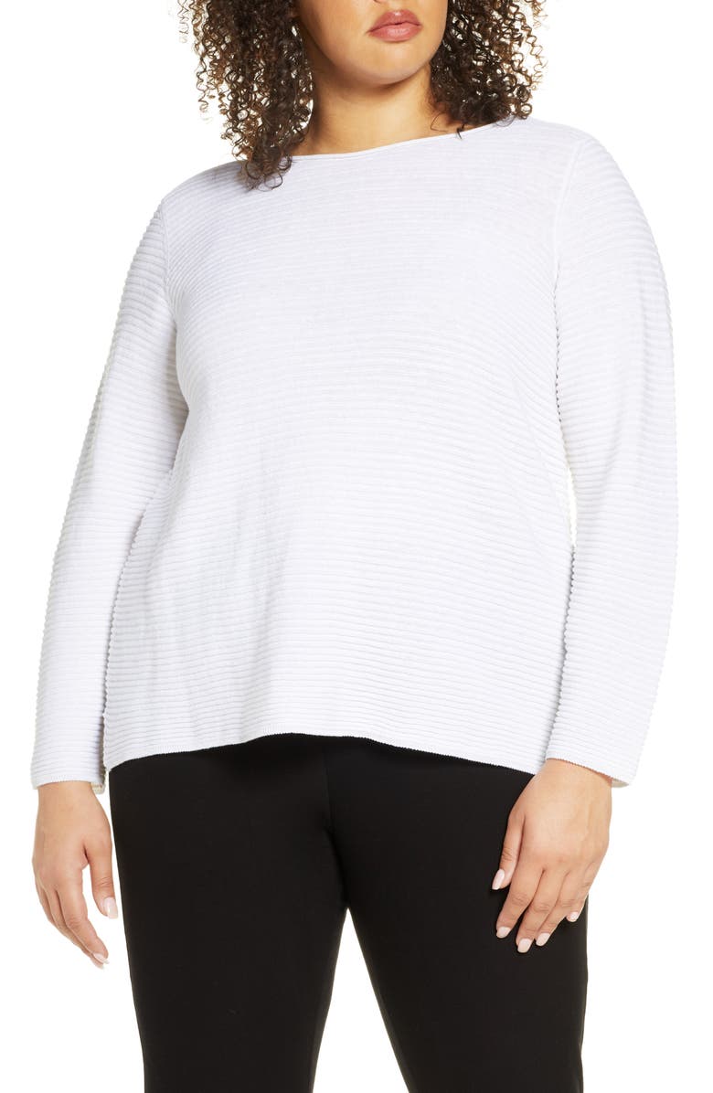 Eileen Fisher Horizontal Ribbed Organic Linen & Cotton Sweater, Main, color, 