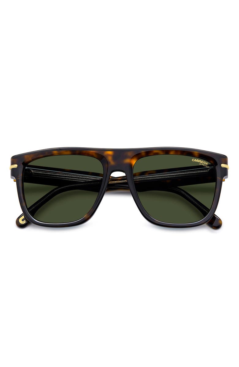 Carrera Eyewear 57mm Rectangular Sunglasses, Alternate, color, Dark Havana Gold/ Green
