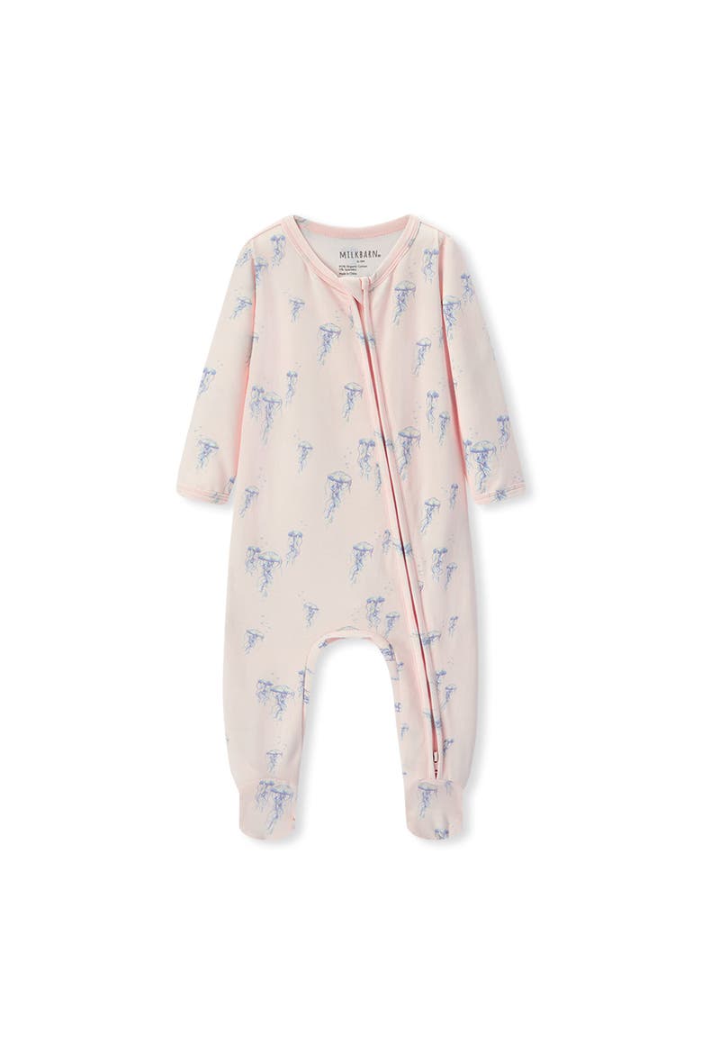 Cotton Stretch Zipper Footed Romper, Main, color, Sunset Jellyfish