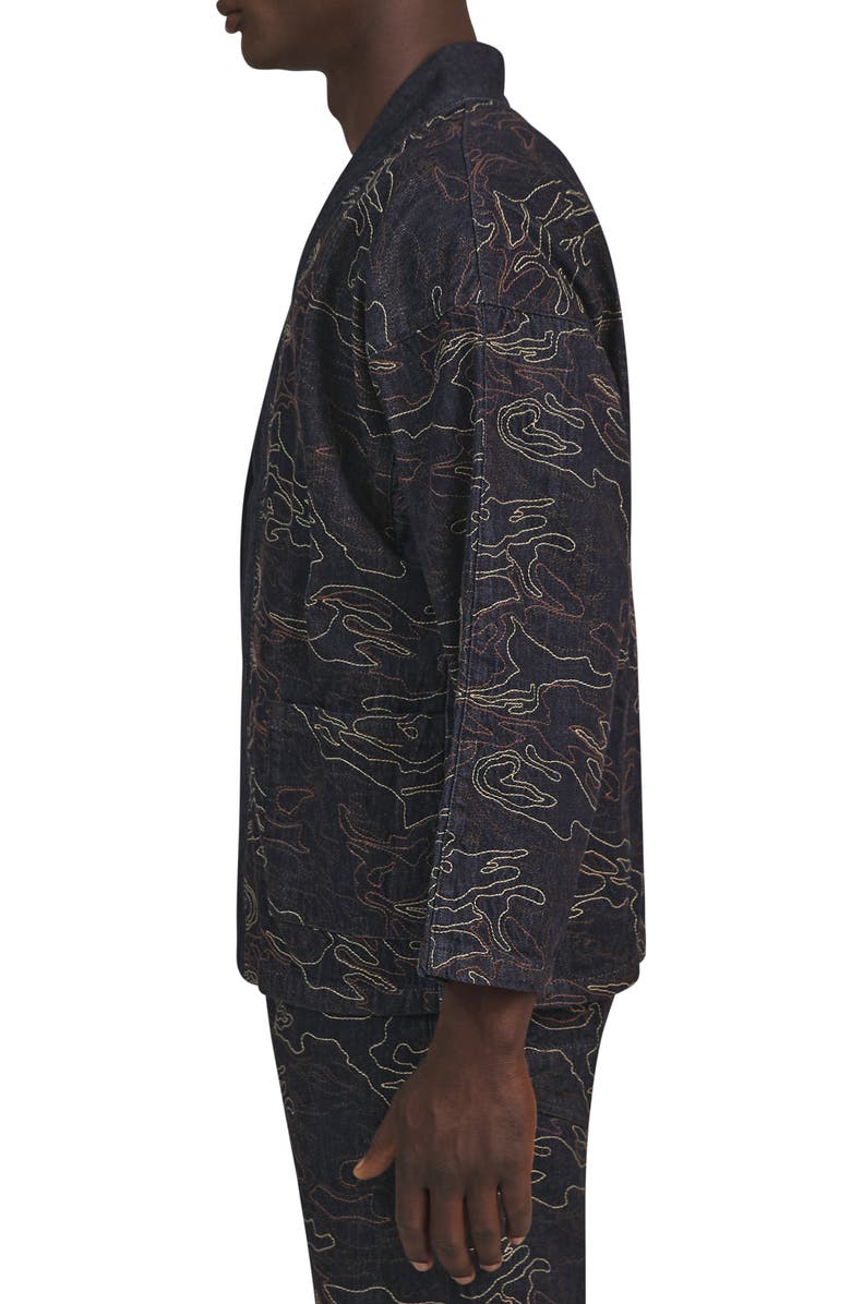 PRPS Niseko Embroidered Denim Open Front Jacket, Alternate, color, 