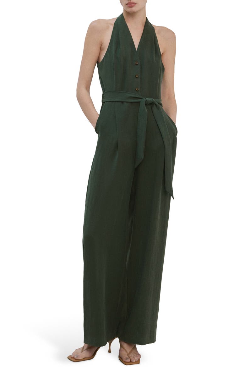 MANGO Halter Neck Belted Jumpsuit, Main, color, 
