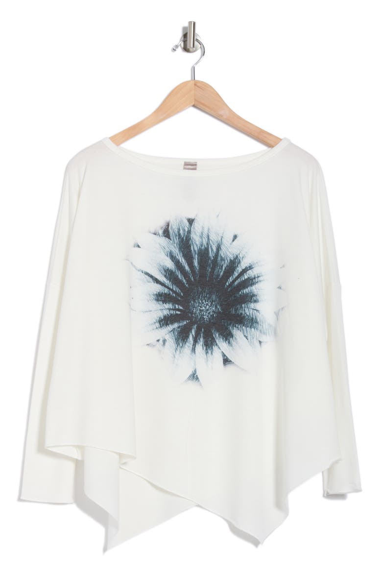 Asymmetric Dolman Sleeve Sweater, Alternate, color, IVORY BLACK SUNFLOWER PRINT