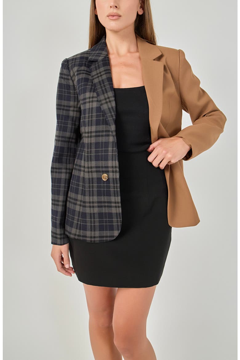 Two-Tone Plaid Blazer, Alternate, color, NAVY/ TAUPE