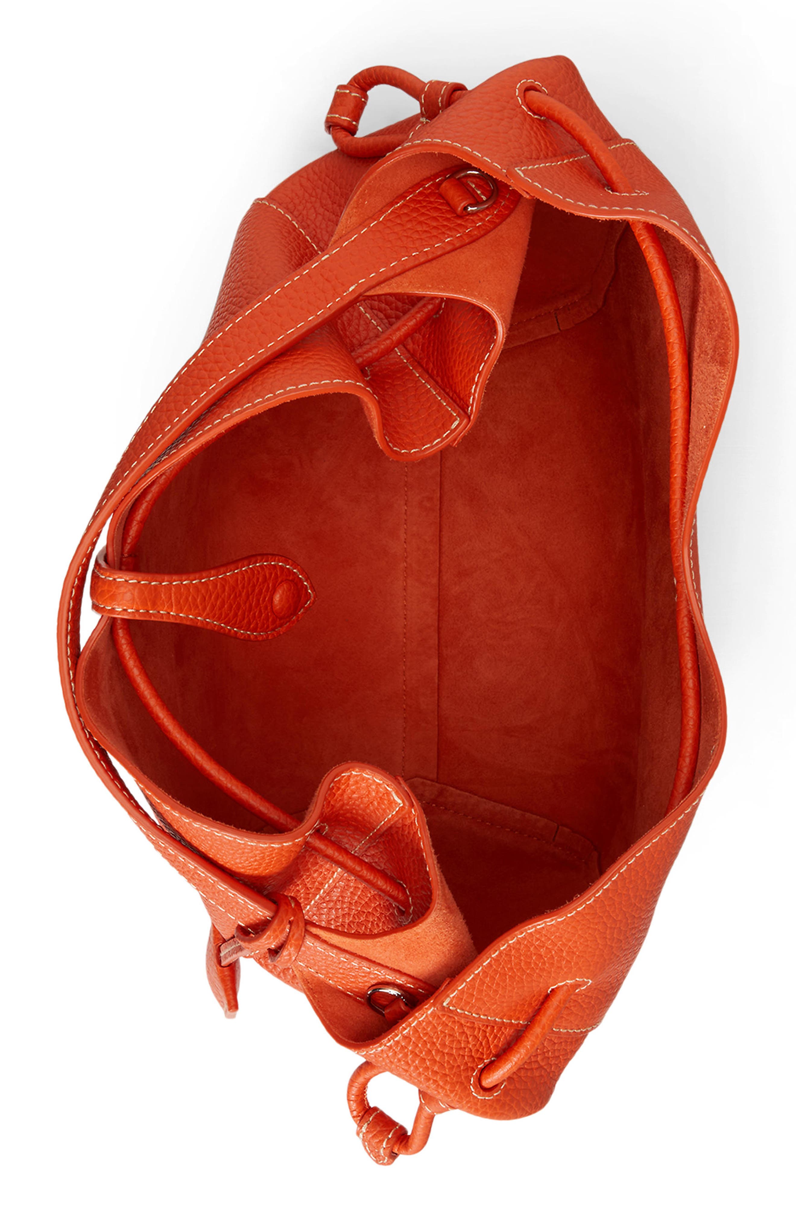 Polo Ralph Lauren Small Polo Play Pebble Leather Bucket Bag, Alternate, color, Sunset Orange