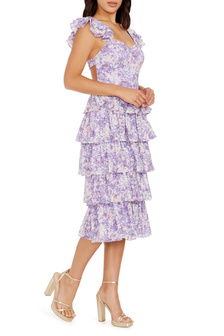 Kristen Floral Ruffle Tier Midi Dress, Alternate, color, LAVENDER MULTI