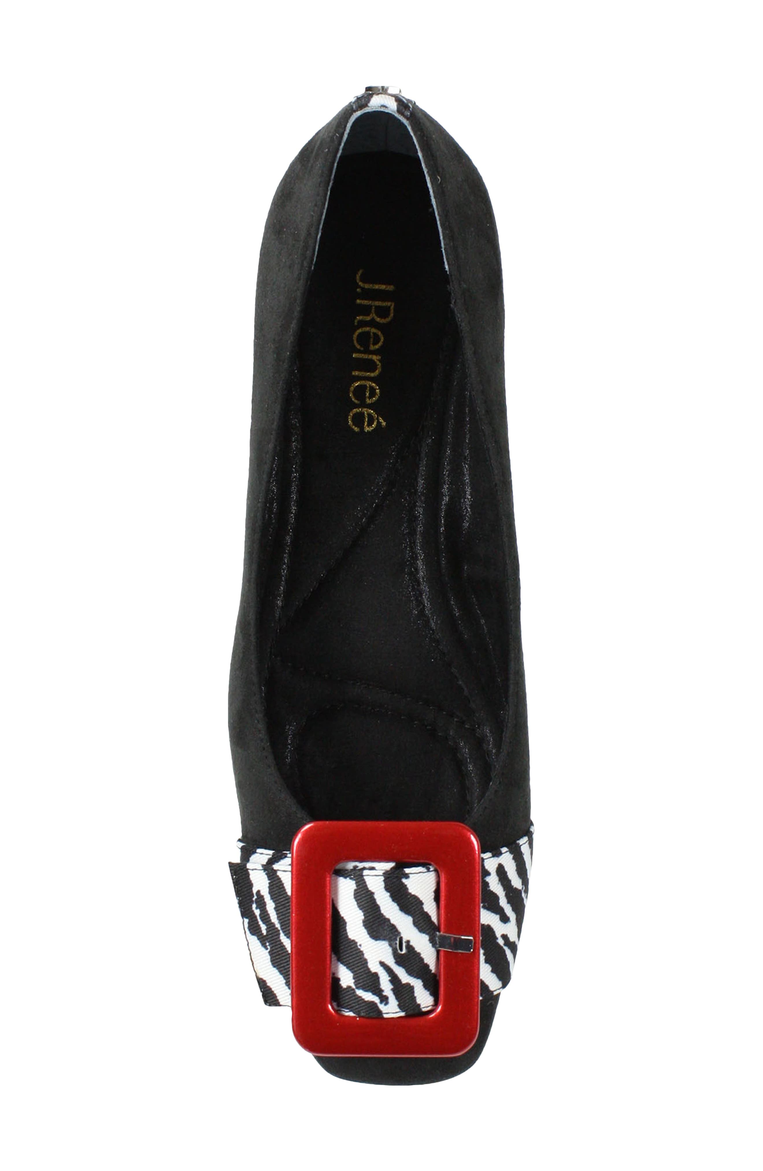 Odalyz Buckle Flat, Alternate, color, BLACK SUEDE/ WHITE ANIMAL
