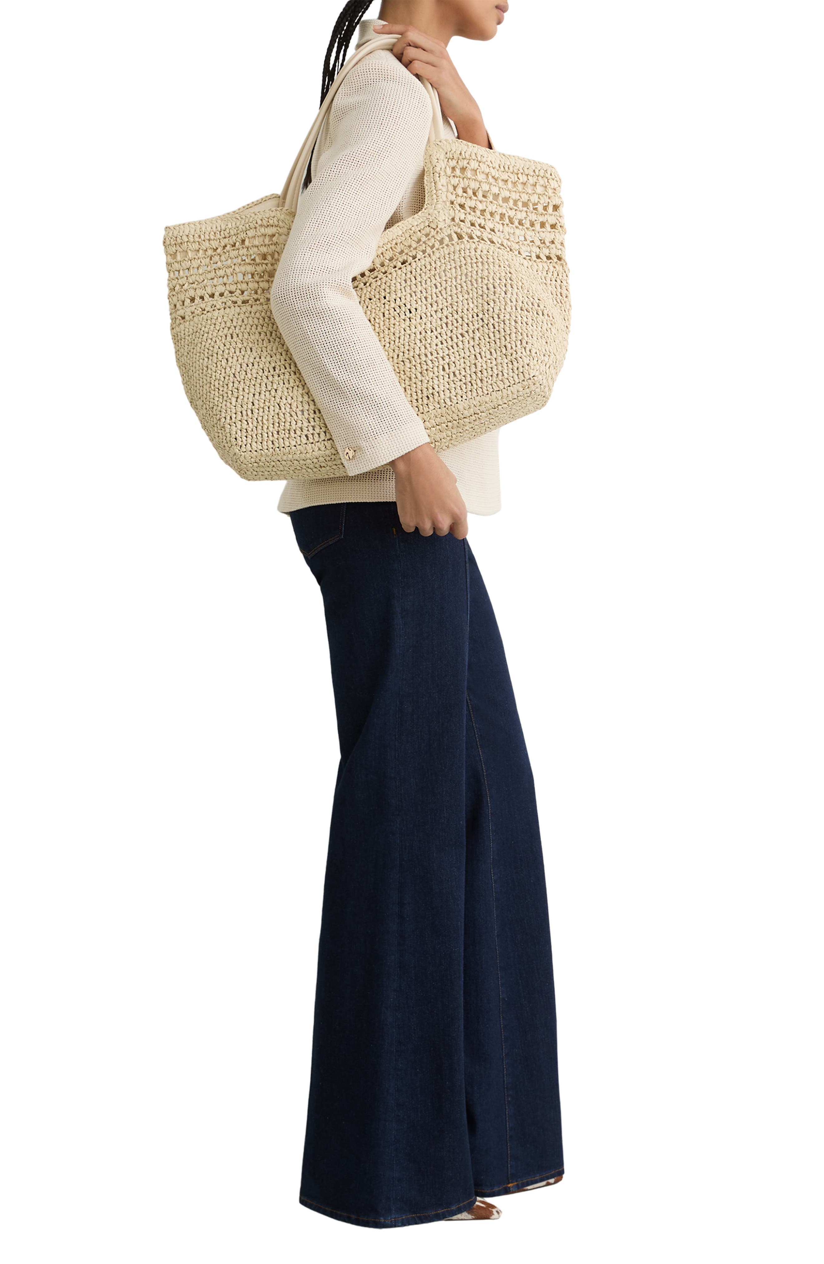 Reiss Evelyn Raffia-Effect Tote, Alternate, color, Natural