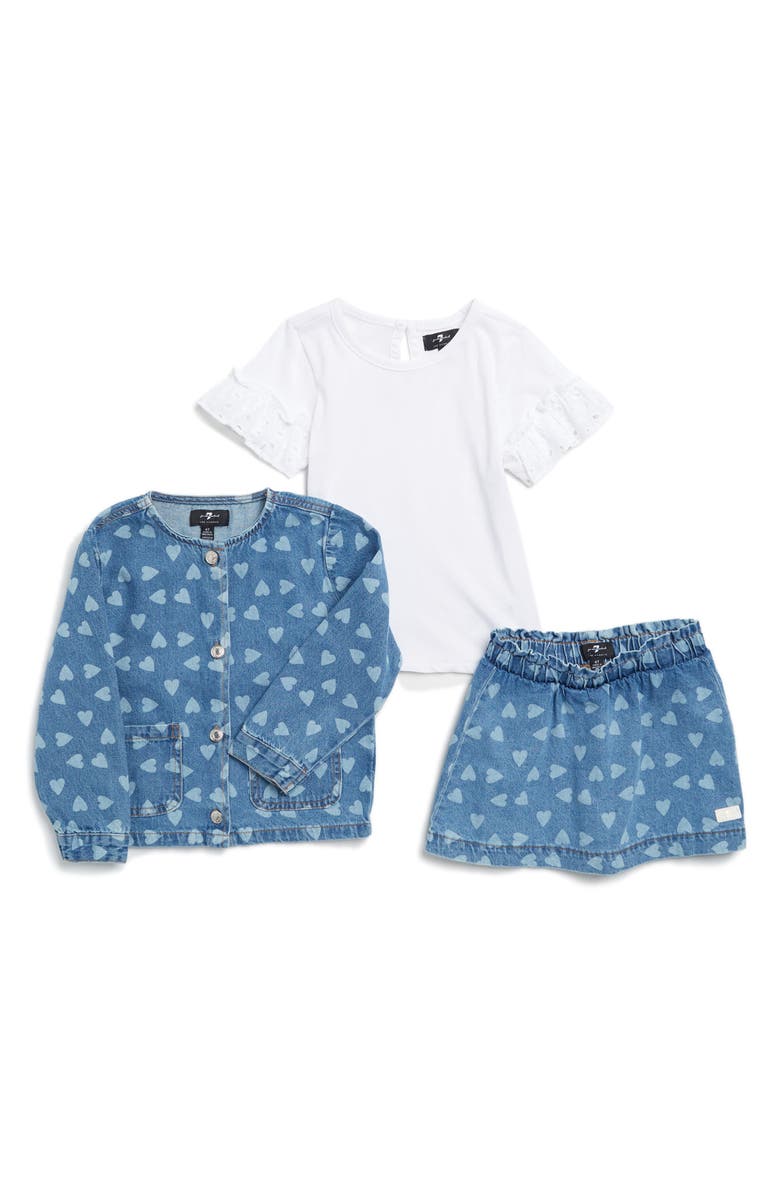 7 For All Mankind Kids' Denim Heart Three-Piece Set, Main, color, 
