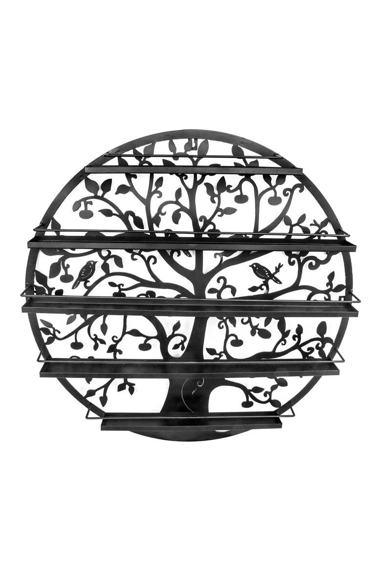 Black Tree Silhouette Round Metal Wall Mounted 5 Tier Salon Nail Polish Rack Holder/Wall Art Display, Main, color, BLACK