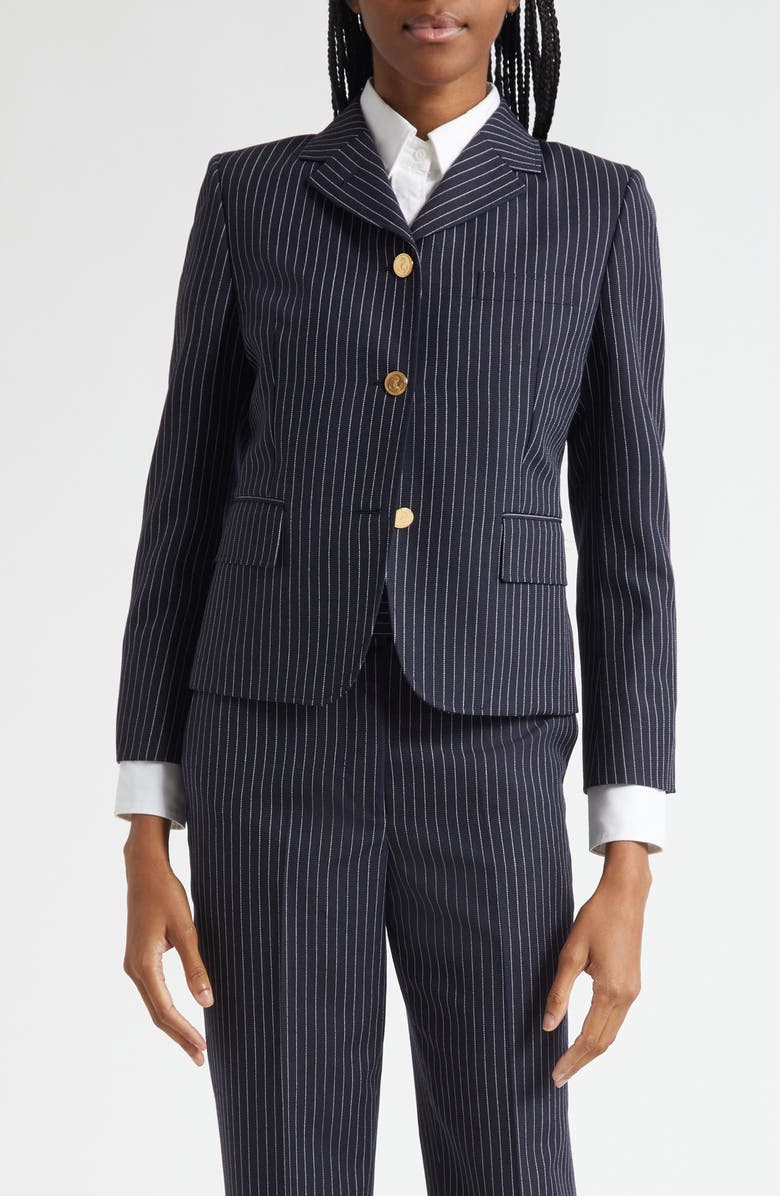 Thom Browne Pinstripe High Twist Wool Sport Coat, Main, color, Navy