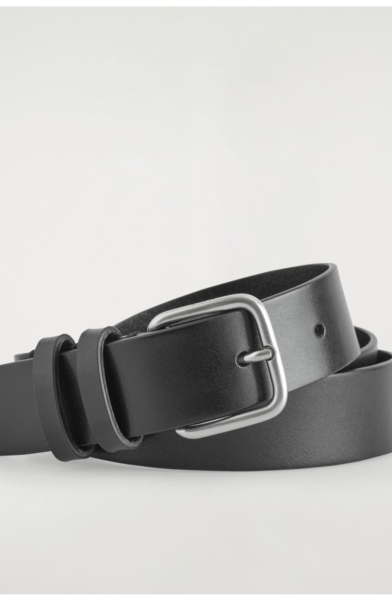 COS Classic Leather Belt, Alternate, color, Black / Silver