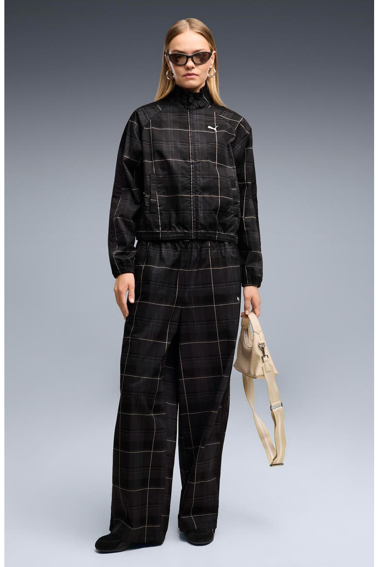 T7 Relaxed Tartan Woven Jacket, Alternate, color, PUMA BLACK