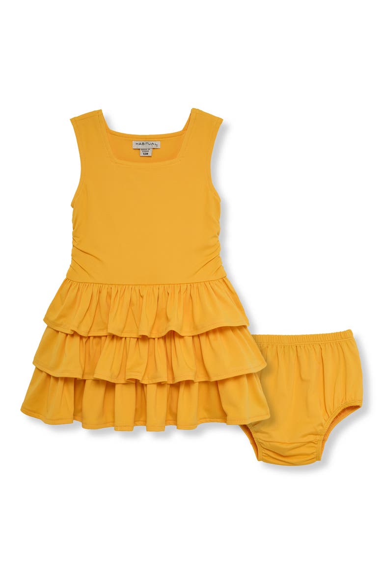 Ruched Tiered Dress with Bloomers, Main, color, MUSTARD