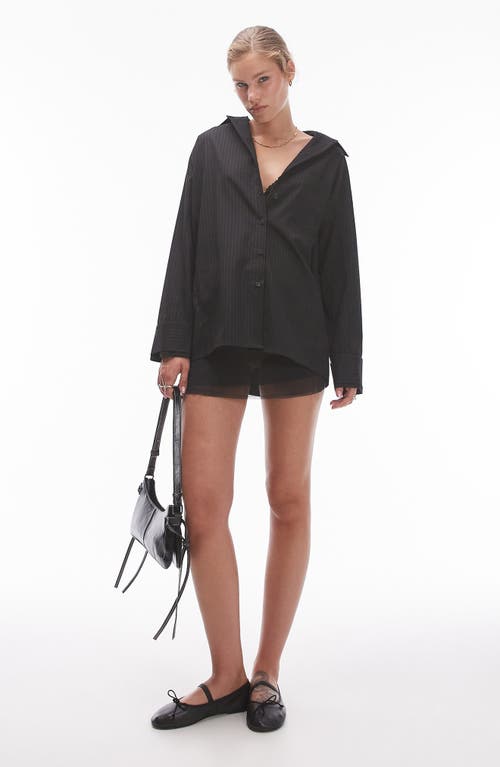 Topshop Oversize Pinstripe Button-up Shirt In Black