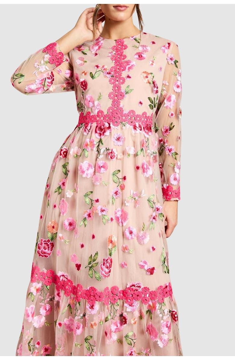 Coast Embroidered Floral Midi Dress, Alternate, color, Nude