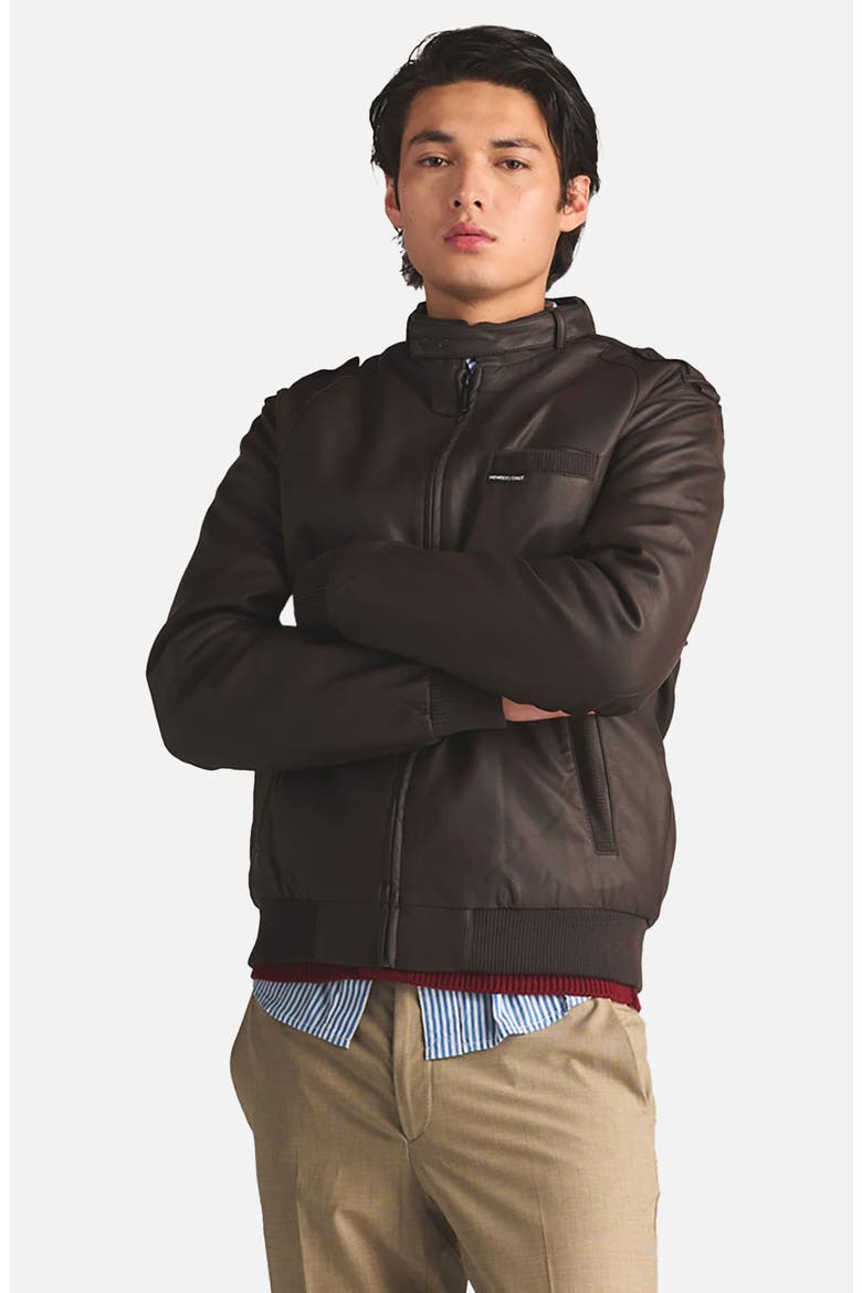 Men's Faux Leather Iconic Racer Jacket, Main, color, dark brown