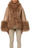 Naked Wardrobe Croc Embossed Faux Leather & Faux Fur Cocoon Coat