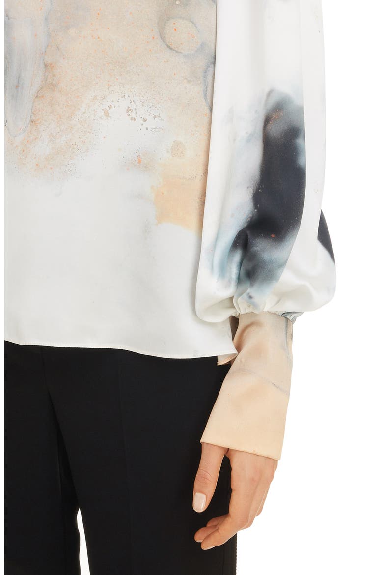 Print Bishop Sleeve Silk Blouse, Alternate, color, ORANGE EXPLOSION PRINT