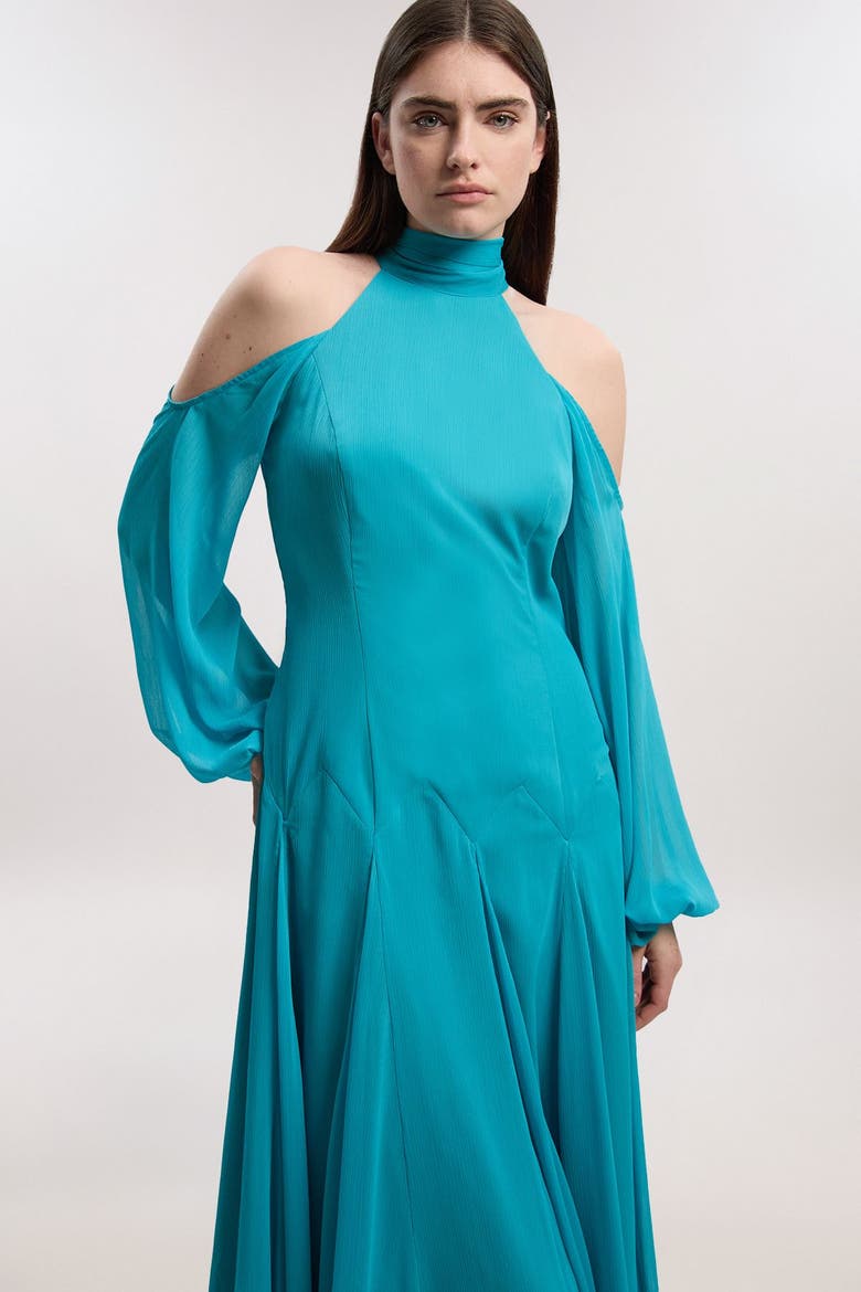 Cold Shoulder Maxi Dress, Alternate, color, Aqua