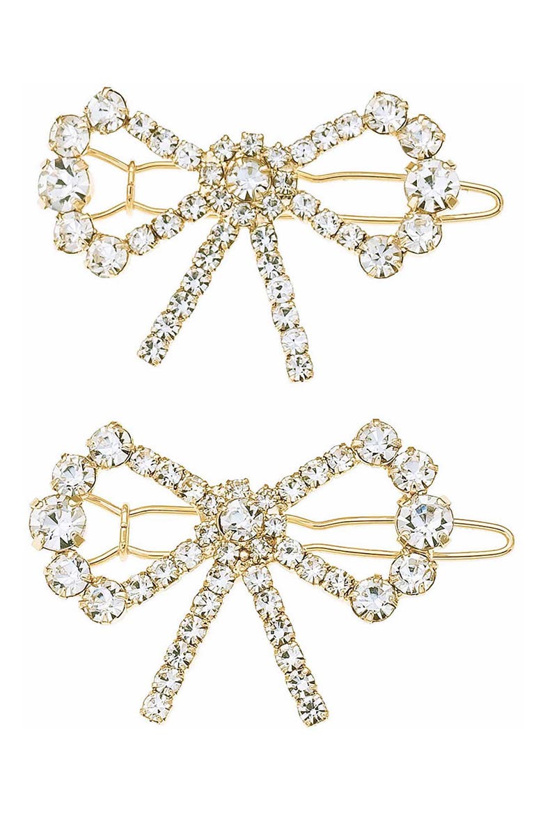 2-Pack Crystal Bow Barrettes, Main, color, GOLD