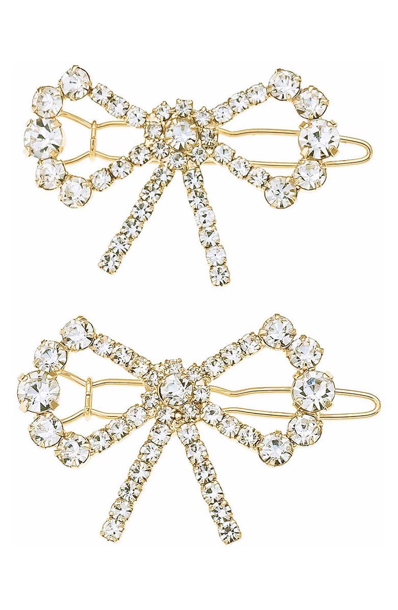 Ettika 2-Pack Crystal Bow Barrettes, Main, color, 
