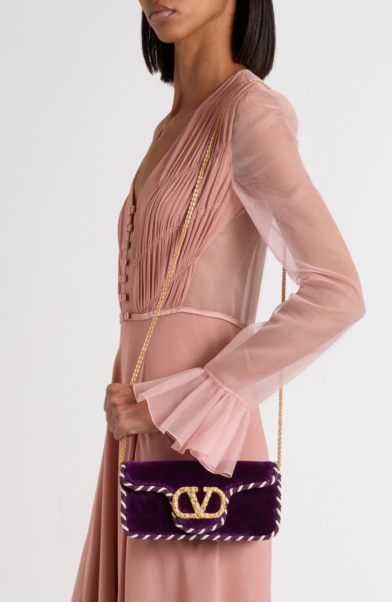 Valentino Garavani Locò Velvet Clutch, Alternate, color, Panse/ Burro Panse/ Crystal