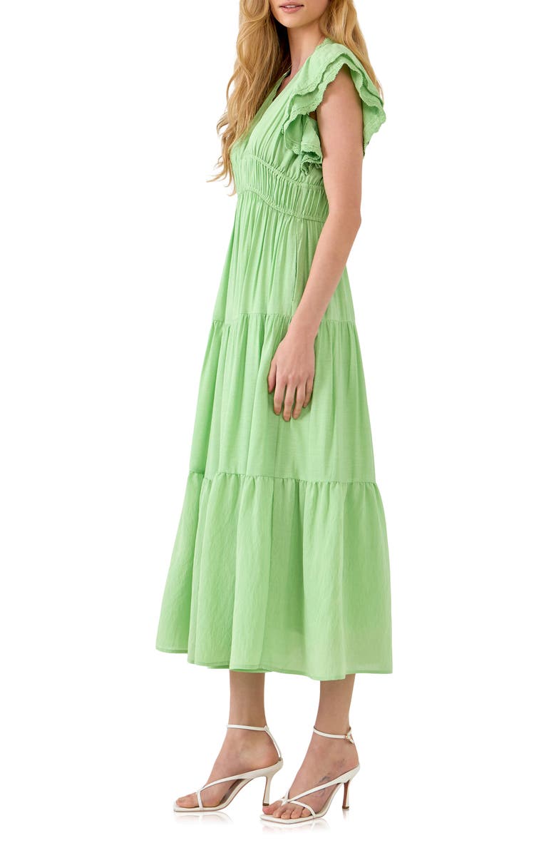 Free the Roses Tiered Flutter Sleeve Midi Dress, Alternate, color,