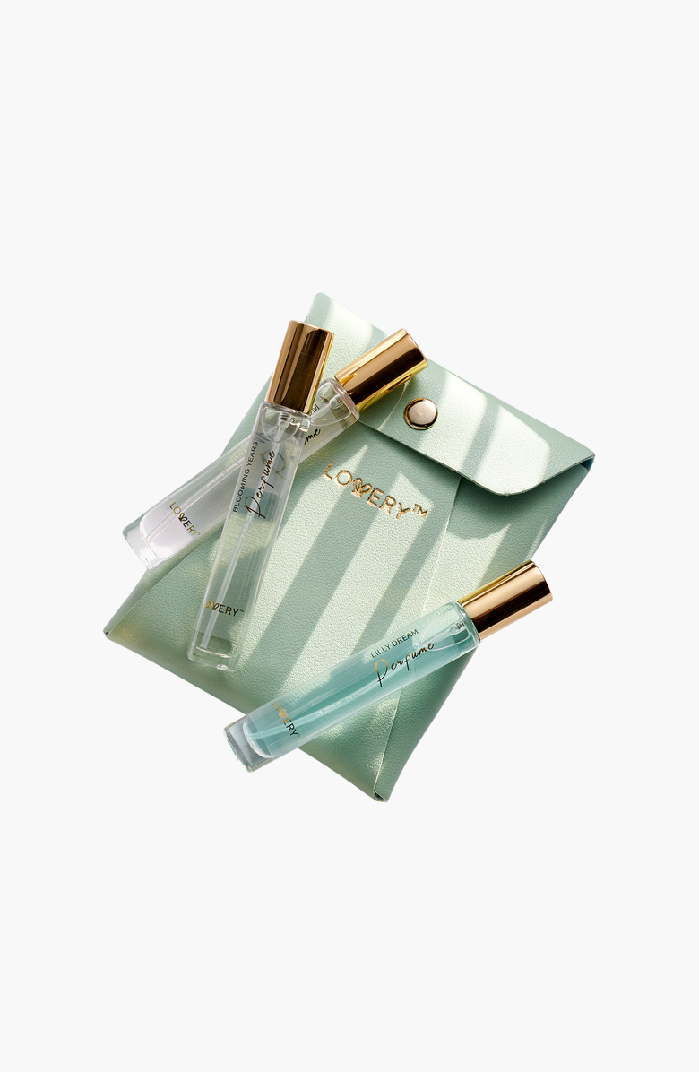 Lovery 6-Piece Eau De Parfum Perfume Set With Leather Pouch, Alternate, color, Light Sage