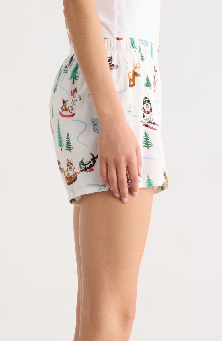 PJ Salvage Print Cotton Flannel Pajama Shorts, Alternate, color, White