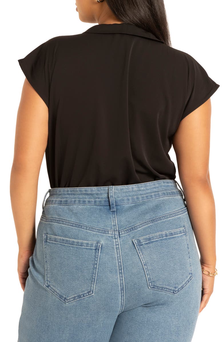 ELOQUII Tie Neck Cap Sleeve Top, Alternate, color,