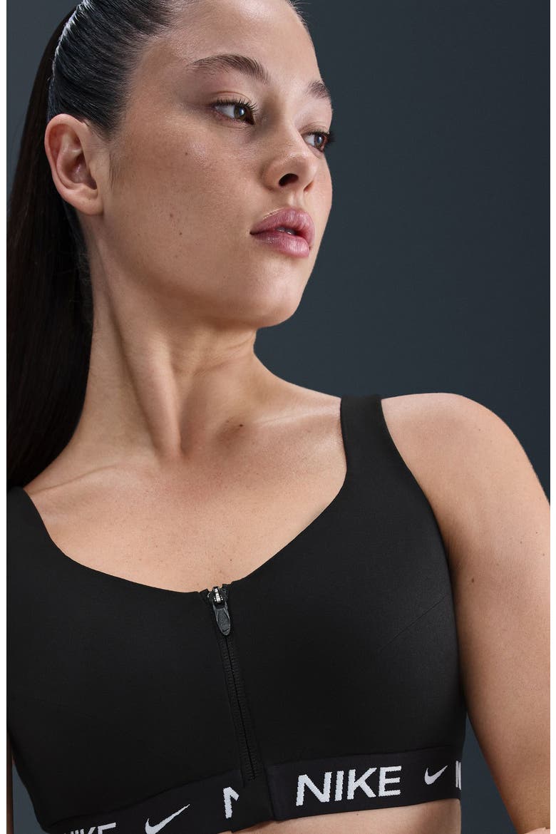 Indy Dri-FIT Zip Front Sports Bra, Alternate, color, BLACK