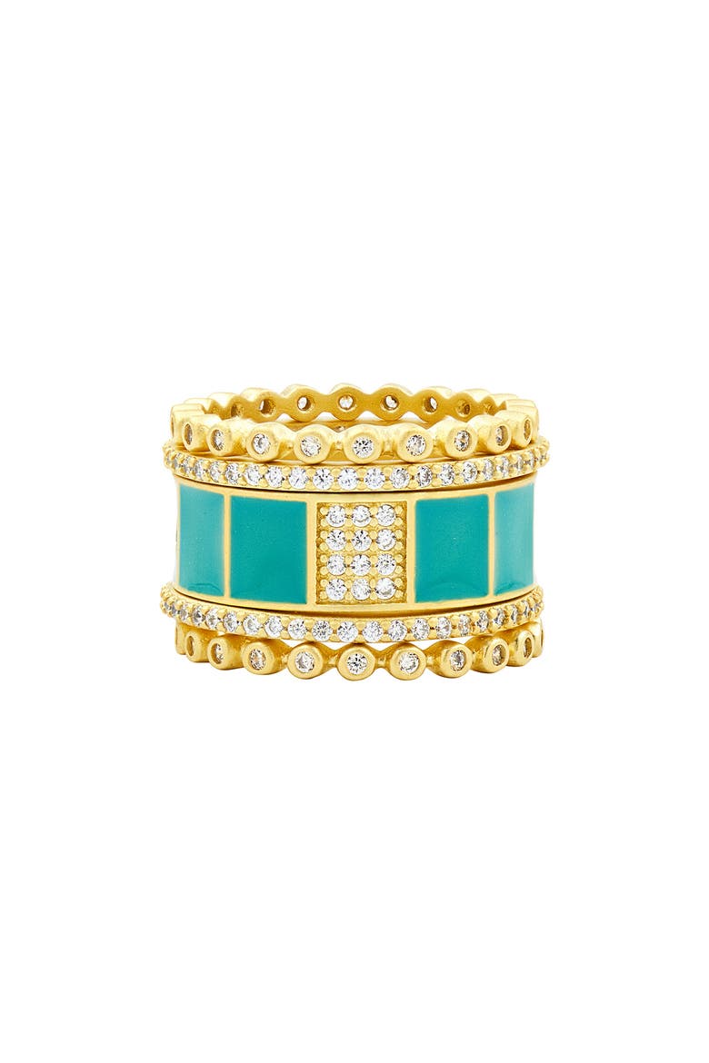 Harmony Set of 5 Stackable Rings, Main, color, GOLD/ TURQUOISE