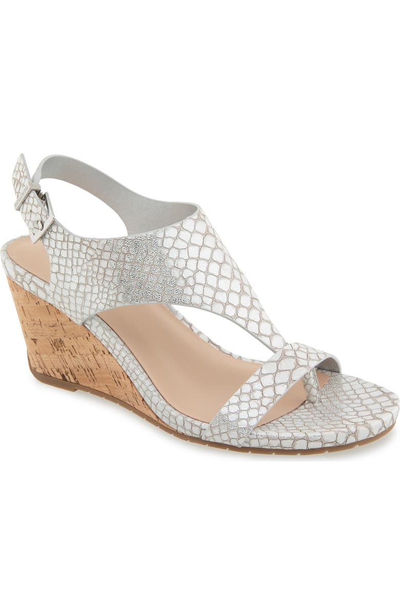 Reaction Kenneth Cole Greatly Platform Wedge Sandal, Main, color, White/ Silver Metallic