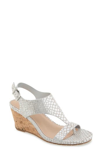 Reaction Kenneth Cole Greatly Platform Wedge Sandal In White/silver Metallic