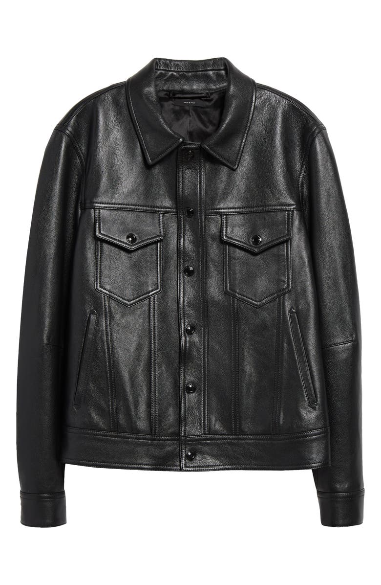 TOM FORD Grained Goatskin Leather Trucker Jacket, Alternate, color,
