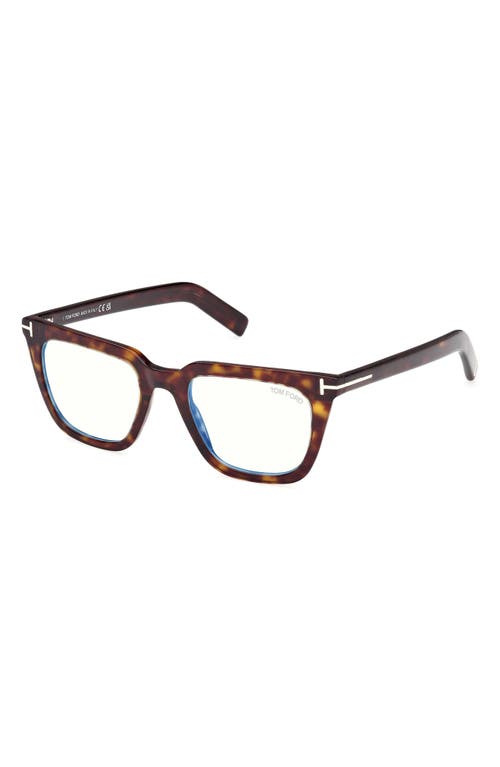 Tom Ford 52mm Square Blue Light Blocking Glasses In Havana Eco/t Logo