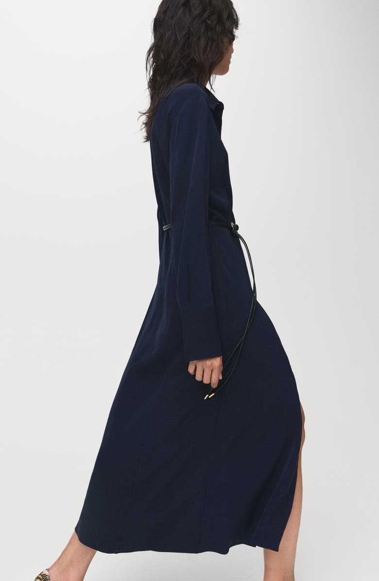 MANGO Long Sleeve Belted Shirtdress, Alternate, color, Navy