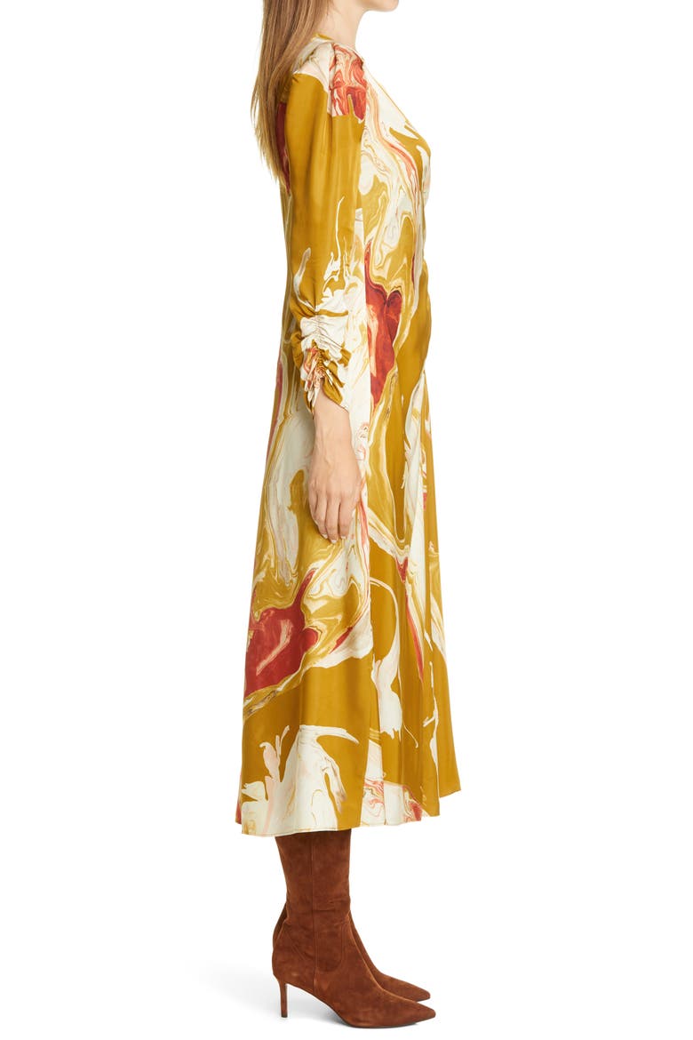Astrid Ruched Long Sleeve Midi Dress, Alternate, color, GOLDENROD MULTI
