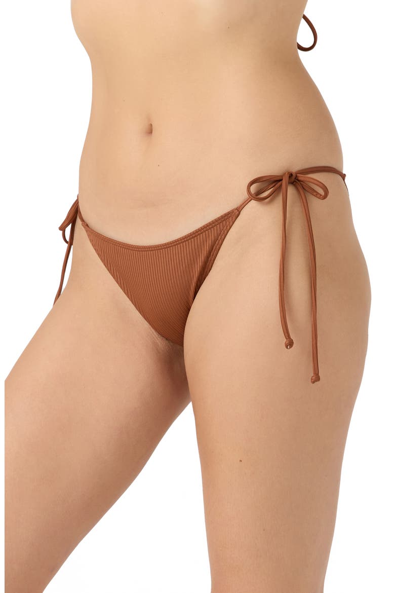 Saltwater Solids Maracas Rib Side Tie Bikini Bottoms, Alternate, color, RUSTIC BROWN