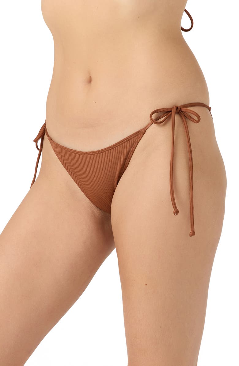 O'Neill Saltwater Solids Maracas Rib Side Tie Bikini Bottoms, Alternate, color, Rustic Brown
