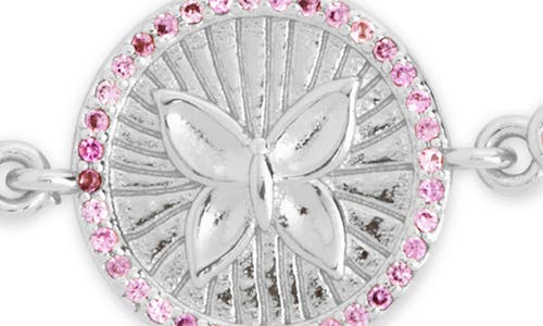 Sterling Forever Silver-tone Or Gold-tone Pink Cubic Zirconia Butterfly Bindi Bolo Bracelet