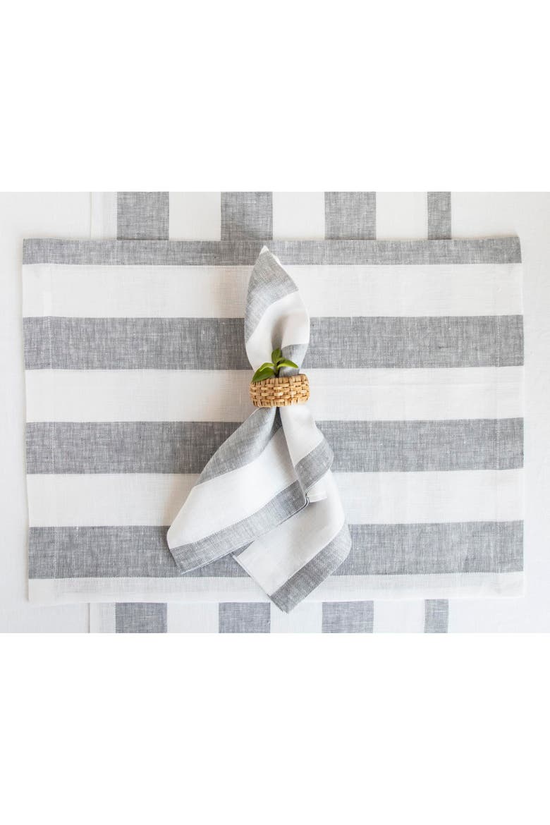 Linen Placemats Set of 4, 14 x 19" - Cabana Stripe, Alternate, color, Grey and White