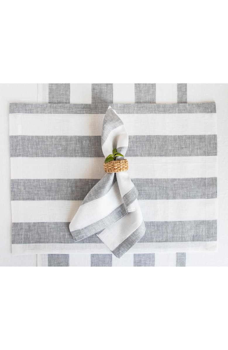 Solino Home Linen Placemats - Cabana Stripe, 14" x 19", Alternate, color, Grey And White