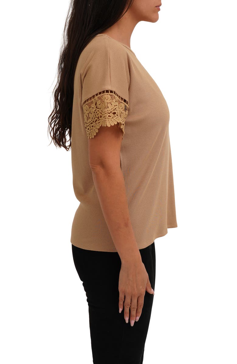 CYRUS Lace Trim Short Sleeve Ribbed Top, Alternate, color, Warm Sand