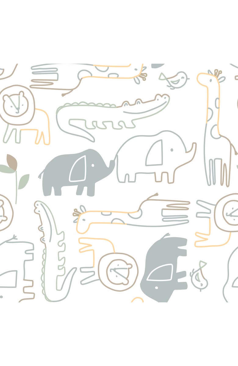 Lambs & Ivy Jungle Story 100% Cotton Safari Baby Fitted Crib Sheet, Alternate, color, White Multi