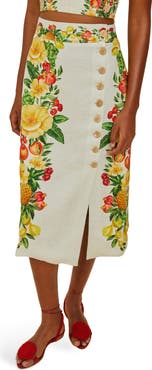 FARM Rio Picnic Flowers Button Midi Skirt