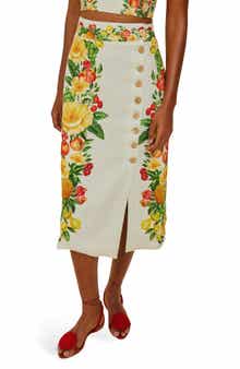 FARM Rio Picnic Flowers Button Midi Skirt