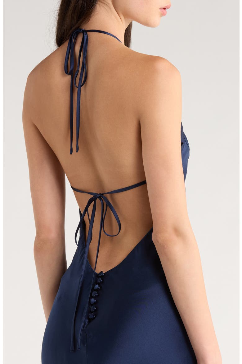 Jeany Silk Charmeuse Halter Dress, Alternate, color, NAVY